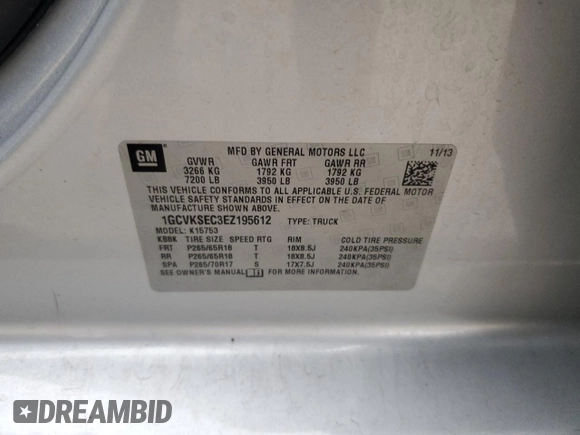 2014 Chevrolet Silverado 1500 LTZ with VIN 1GCVKSEC3EZ195612, listed as a Copart auction lot 43532275 with 84,692 mi miles and Salvage Title. Bid and sale history available at DreamBid. Image 12.