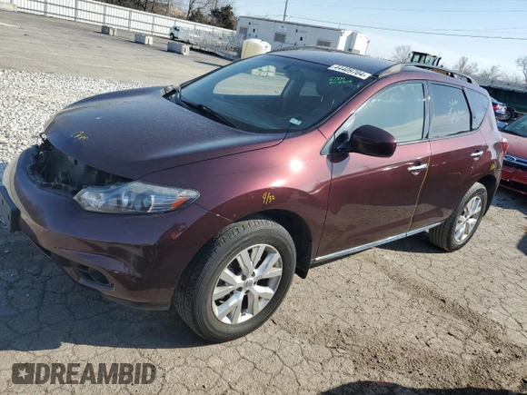2014 Nissan Murano SV with VIN JN8AZ1MUXEW418975, listed as a Copart auction lot 44409704 with 100,336 mi miles and Salvage Title. Bid and sale history available at carsss.com. Image 1.