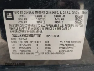 2014 Chevrolet Silverado 1500 LTZ with VIN 3GCUKSEC7EG557551, listed as a IAAI auction lot 41936077 with 227,097 mi miles and . Bid and sale history available at DreamBid. Image 9.