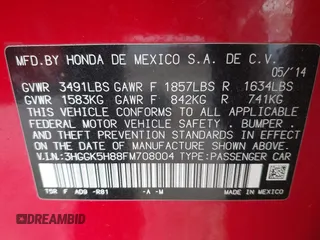 2015 Honda Fit EX-L with VIN 3HGGK5H88FM708004, listed as a IAAI auction lot 42029697 with 78,603 mi miles. Bid and sale history available at carsss.com. Image 9.