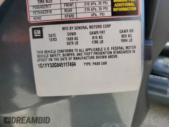 2004 Chevrolet Corvette with VIN 1G1YY32G845117494, listed as a Copart auction lot 74640784 with 0 mi miles and Salvage Title. Bid and sale history available at carsss.com. Image 13.