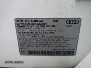 2018 Audi SQ5 Premium Plus with VIN WA1A4AFY0J2231296, listed as a Copart auction lot 85218374 with 50,616 mi miles and Salvage Title. Bid and sale history available at DreamBid. Image 13.