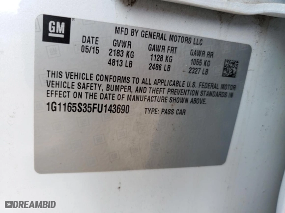 2015 Chevrolet Impala LTZ with VIN 1G1165S35FU143690, listed as a Copart auction lot 51180485 with 105,000 mi miles and Non Repairable. Bid and sale history available at carsss.com. Image 14.