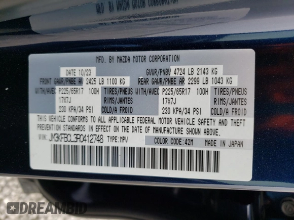 2024 Mazda CX-5 2.5 S Carbon Edition with VIN JM3KFBCL3R0412748, listed as a Copart auction lot 43615055 with 11,406 mi miles and Salvage Title. Bid and sale history available at carsss.com. Image 15.