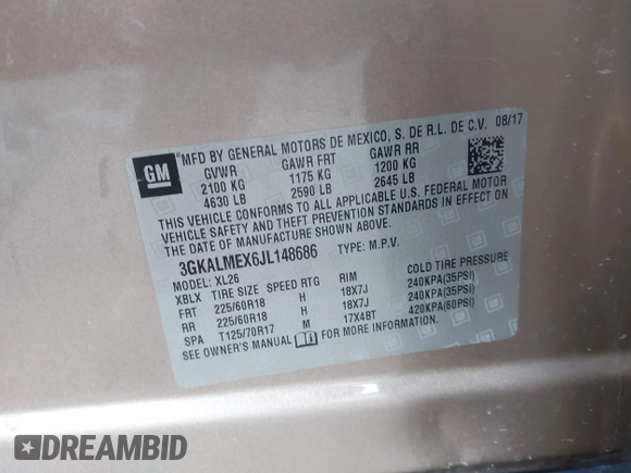 2018 GMC Terrain SLE with VIN 3GKALMEX6JL148686, listed as a IAAI auction lot 41626983 with 157,635 mi miles. Bid and sale history available at carsss.com. Image 9.