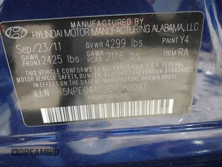 2012 Hyundai Sonata Limited z VIN 5NPEC4AC2CH382097, wystawiony jako IAAI lot #42276727 z przebiegiem 135 808 mil mil oraz . Historia ofert i sprzedaży dostępna na DreamBid. Obrazek 9.