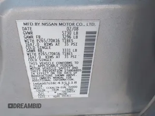 2008 Nissan Frontier SE z VIN 1N6AD07U38C435118, wystawiony jako IAAI lot #42472598 z przebiegiem 158 538 mil mil oraz . Historia ofert i sprzedaży dostępna na DreamBid. Obrazek 9.