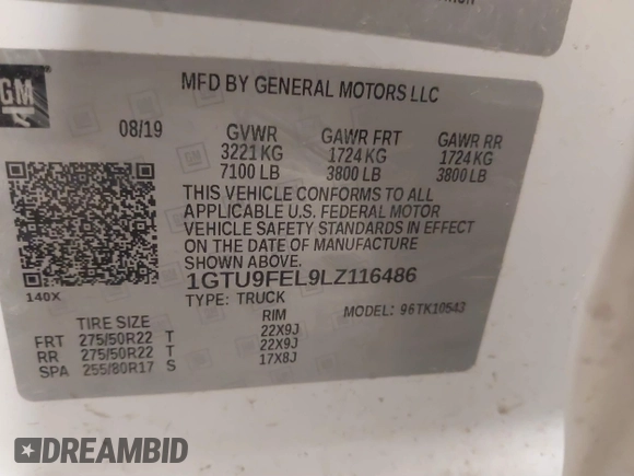 2020 GMC Sierra 1500 Denali z VIN 1GTU9FEL9LZ116486, wystawiony jako IAAI lot #41392384 z przebiegiem 61 283 mil mil oraz . Historia ofert i sprzedaży dostępna na DreamBid. Obrazek 9.