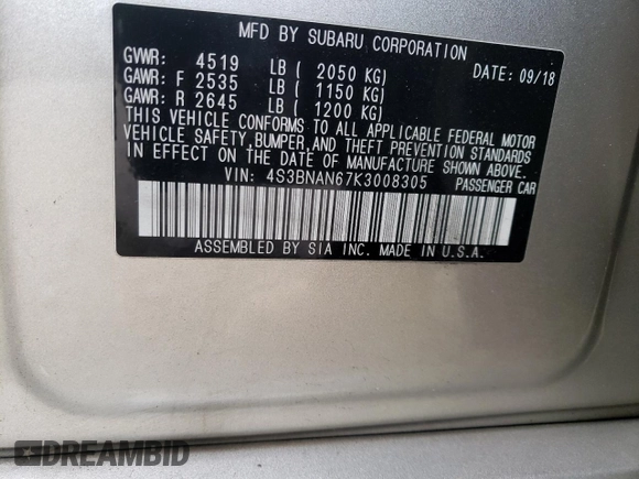 2019 Subaru Legacy Limited with VIN 4S3BNAN67K3008305, listed as a Copart auction lot 50177153 with 44,481 mi miles. Bid and sale history available at carsss.com. Image 12.