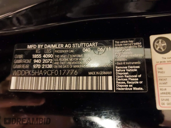 2012 Mercedes-Benz SLK 350 with VIN WDDPK5HA9CF017776, listed as a IAAI auction lot 41482948 with 71,527 mi miles and . Bid and sale history available at DreamBid. Image 9.