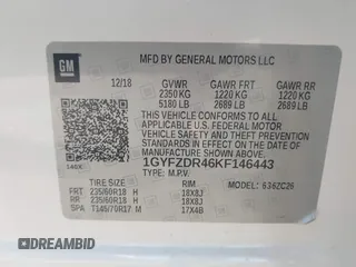 2019 Cadillac XT4 AWD Premium Luxury with VIN 1GYFZDR46KF146443, listed as a IAAI auction lot 42590358 with 62,131 mi miles and . Bid and sale history available at DreamBid. Image 9.
