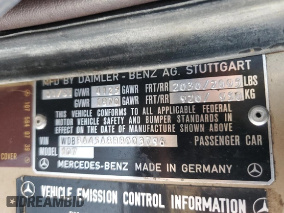 1981 Mercedes-Benz 380 380SL with VIN WDBBA45A8BB003796, listed as a Copart auction lot 46638435 with 122,163 mi miles and Salvage Title. Bid and sale history available at carsss.com. Image 13.