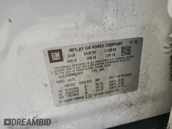 2017 Buick Encore Preferred with VIN KL4CJESB7HB070191, listed as a Copart auction lot 48635865 with 99,727 mi miles and Salvage Title. Bid and sale history available at carsss.com. Image 15.