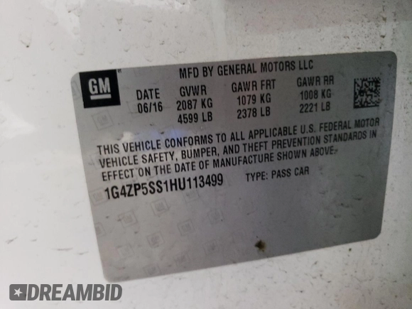 2017 Buick LaCrosse Essence with VIN 1G4ZP5SS1HU113499, listed as a Copart auction lot 52133555 with 154,794 mi miles and Salvage Title. Bid and sale history available at DreamBid. Image 12.