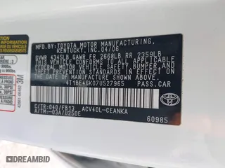 2007 Toyota Camry CE with VIN 4T1BE46K07U527965, listed as a IAAI auction lot 41869257 with 49,333 mi miles. Bid and sale history available at carsss.com. Image 9.