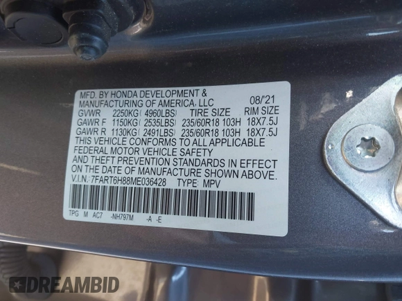 2021 Honda CR-V EX-L с VIN 7FART6H88ME036428, выставлен на аукционе IAAI как лот 42375376 с пробегом 22 393 миль миль и . История ставок и продаж доступна на DreamBid. Изображение 9.