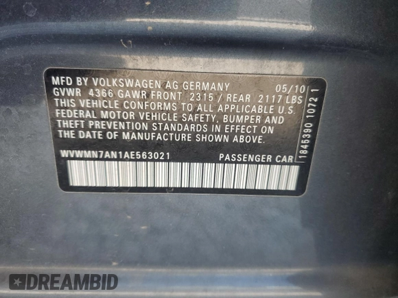 2010 Volkswagen CC Sport with VIN WVWMN7AN1AE563021, listed as a Copart auction lot 70165374 with 147,122 mi miles and Clean Title. Bid and sale history available at carsss.com. Image 12.