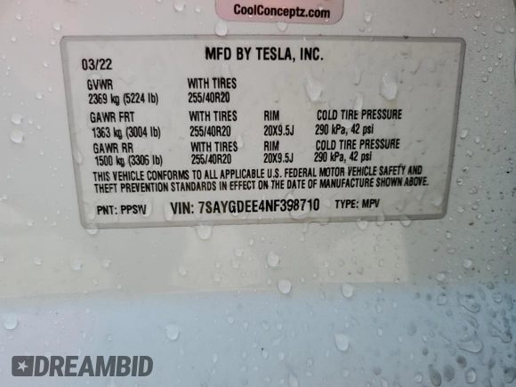 2022 Tesla Model Y Long Range with VIN 7SAYGDEE4NF398710, listed as a Copart auction lot 50510375 with 46,430 mi miles and Non Repairable. Bid and sale history available at DreamBid. Image 13.