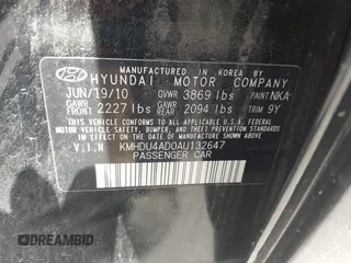 2010 Hyundai Elantra GLS with VIN KMHDU4AD0AU132647, listed as a IAAI auction lot 42435745 with 170,790 mi miles and . Bid and sale history available at DreamBid. Image 9.