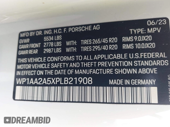 2023 Porsche Macan with VIN WP1AA2A5XPLB21908, listed as a IAAI auction lot 42222633 with 72,779 mi miles and . Bid and sale history available at DreamBid. Image 9.