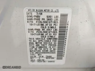 2006 Nissan Murano SL with VIN JN8AZ08W86W550995, listed as a IAAI auction lot 41470307 with 198,798 mi miles. Bid and sale history available at carsss.com. Image 9.