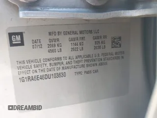 2013 Chevrolet Volt with VIN 1G1RA6E46DU103630, listed as a IAAI auction lot 41774353 with 127,097 mi miles and . Bid and sale history available at carsss.com. Image 9.