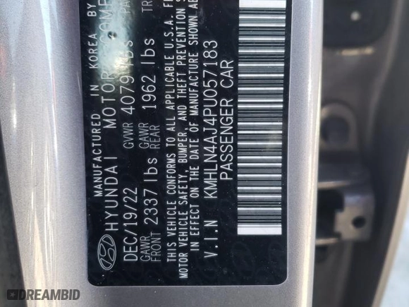2023 Hyundai Elantra Hybrid Limited with VIN KMHLN4AJ4PU057183, listed as a Copart auction lot 42929775 with 38,938 mi miles and Salvage Title. Bid and sale history available at carsss.com. Image 12.