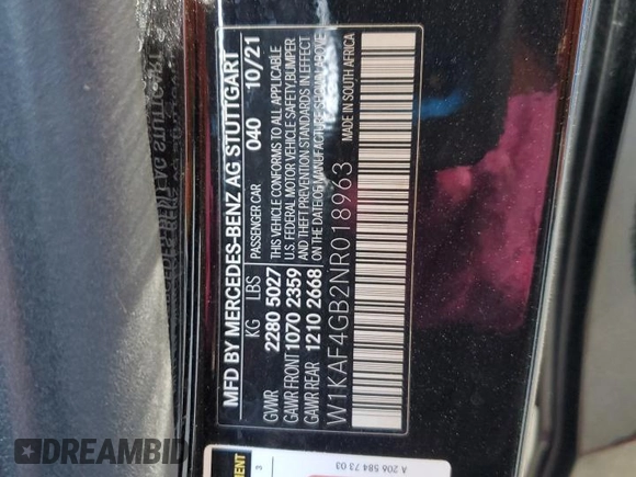 2022 Mercedes-Benz C 300 with VIN W1KAF4GB2NR018963, listed as a Copart auction lot 63814915 with Not provided miles and Clean title. Bid and sale history available at DreamBid. Image 13.