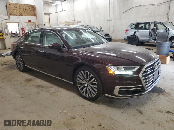 2019 Audi A8 with VIN WAU8DAF85KN019978, listed as a Copart auction lot 52646385 with 46,416 mi miles and Salvage title. Bid and sale history available at DreamBid. Image 4.