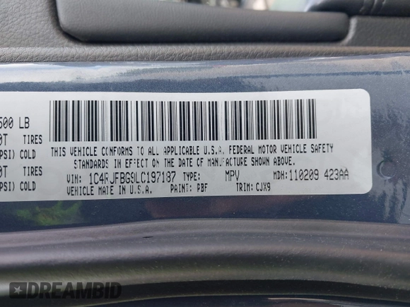 2020 Jeep Grand Cherokee Limited X z VIN 1C4RJFBG9LC197187, wystawiony jako IAAI lot #41993103 z przebiegiem 89 964 mil mil oraz . Historia ofert i sprzedaży dostępna na DreamBid. Obrazek 9.
