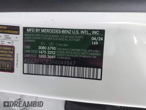 2024 Mercedes-Benz EQE 350 z VIN 4JGGM1CB3RA049847, wystawiony jako IAAI lot #41964385 z przebiegiem 20 090 mil mil oraz . Historia ofert i sprzedaży dostępna na DreamBid. Obrazek 9.
