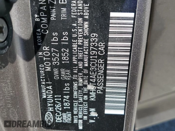 2012 Hyundai Accent GLS z VIN KMHCT4AE3CU197339, wystawiony jako Copart lot #55993685 z przebiegiem 218 401 mil mil oraz Szkody całkowita. Historia ofert i sprzedaży dostępna na DreamBid. Obrazek 12.