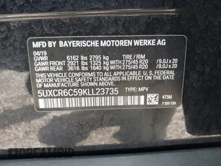 2019 BMW X5 xDrive40i with VIN 5UXCR6C59KLL23735, listed as a IAAI auction lot 41999791 with 31,072 mi miles. Bid and sale history available at carsss.com. Image 9.