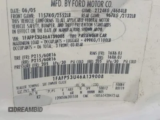 2006 Ford Taurus SE with VIN 1FAFP53U46A139008, listed as a IAAI auction lot 42023003 with 161,662 mi miles. Bid and sale history available at carsss.com. Image 9.