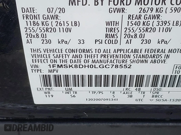 2020 Ford Explorer XLT z VIN 1FMSK8DH0LGC78552, wystawiony jako IAAI lot #42010246 z przebiegiem 46 614 mil mil oraz . Historia ofert i sprzedaży dostępna na DreamBid. Obrazek 9.