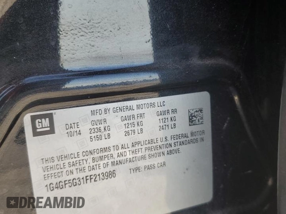 2015 Buick LaCrosse Premium II with VIN 1G4GF5G31FF213986, listed as a Copart auction lot 77688554 with 132,157 mi miles and Clean Title. Bid and sale history available at DreamBid. Image 12.