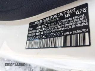 2013 Mercedes-Benz C 300 Sport with VIN WDDGF8AB8DR273075, listed as a IAAI auction lot 42406838 with Not provided miles and . Bid and sale history available at DreamBid. Image 9.