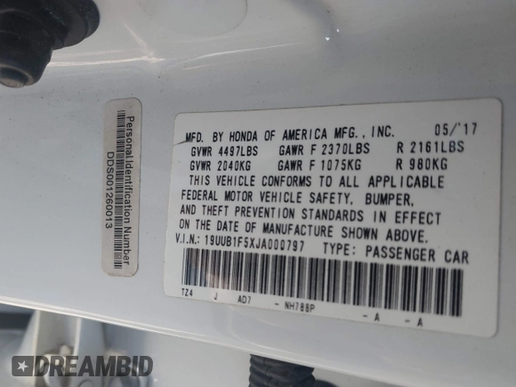 2018 Acura TLX w/Technology Pkg with VIN 19UUB1F5XJA000797, listed as a IAAI auction lot 41454559 with 47,005 mi miles. Bid and sale history available at carsss.com. Image 9.