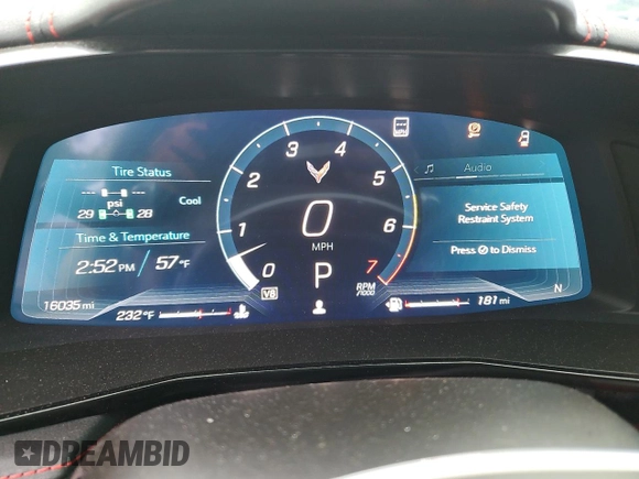 2023 Chevrolet Corvette 2LT with VIN 1G1YB2D41P5113385, listed as a Copart auction lot 57775785 with 16,035 mi miles and Salvage title. Bid and sale history available at DreamBid. Image 9.