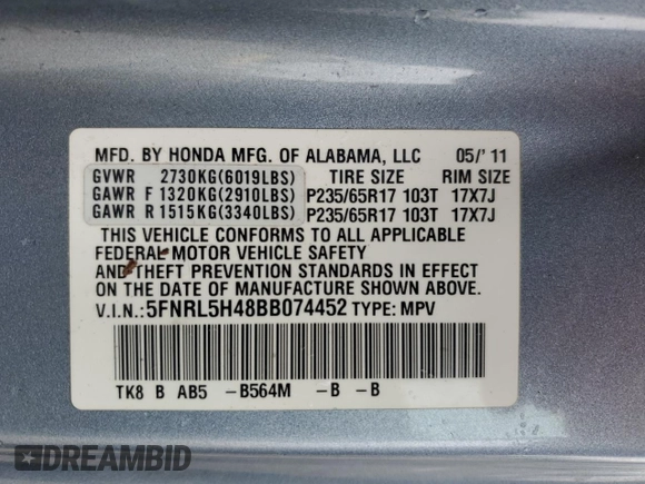 2011 Honda Odyssey EX с VIN 5FNRL5H48BB074452, выставлен на аукционе Copart как лот 49681985 с пробегом 185 991 миль миль и Списание • Salvage title. История ставок и продаж доступна на DreamBid. Изображение 13.