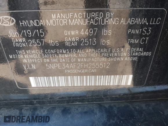 2015 Hyundai Sonata Limited with VIN 5NPE34AF2FH255512, listed as a IAAI auction lot 42075804 with 156,189 mi miles and . Bid and sale history available at carsss.com. Image 9.