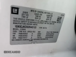 2016 Chevrolet Suburban LTZ with VIN 1GNSCJKC6GR443103, listed as a Copart auction lot 56418475 with 195,139 mi miles and Salvage title. Bid and sale history available at DreamBid. Image 13.