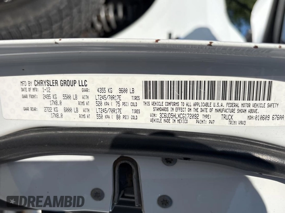 2012 Ram 2500 ST with VIN 3C6UD5HLXCG172092, listed as a Copart auction lot 64960995 with 256,468 mi miles and Clean title. Bid and sale history available at DreamBid. Image 10.
