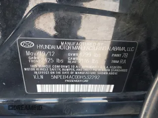 2013 Hyundai Sonata GLS z VIN 5NPEB4AC0DH532292, wystawiony jako IAAI lot #42465873 z przebiegiem Nie podano mil oraz . Historia ofert i sprzedaży dostępna na DreamBid. Obrazek 9.