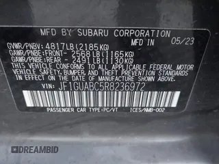 2024 Subaru Impreza with VIN JF1GUABC5R8236972, listed as a IAAI auction lot 41372037 with 23,241 mi miles. Bid and sale history available at carsss.com. Image 9.