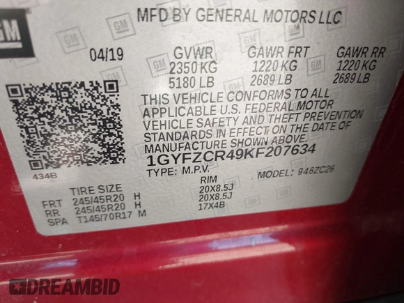 2019 Cadillac XT4 FWD Premium Luxury with VIN 1GYFZCR49KF207634, listed as a IAAI auction lot 42256021 with 67,481 mi miles and . Bid and sale history available at DreamBid. Image 9.