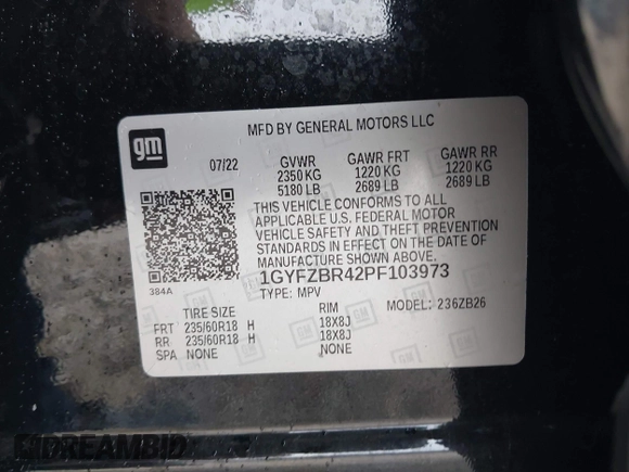 2023 Cadillac XT4 AWD Luxury with VIN 1GYFZBR42PF103973, listed as a IAAI auction lot 41902923 with 70,571 mi miles and . Bid and sale history available at DreamBid. Image 9.