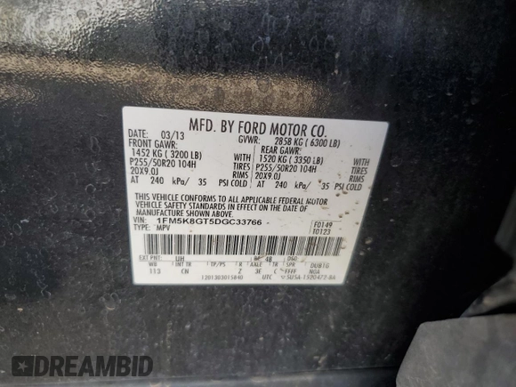 2013 Ford Explorer Sport с VIN 1FM5K8GT5DGC33766, выставлен на аукционе Copart как лот 49048015 с пробегом 193 125 миль миль и Списание • Salvage title. История ставок и продаж доступна на DreamBid. Изображение 14.