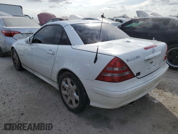 2002 Mercedes-Benz SLK-Class 2.3L Kompressor with VIN WDBKK49F72F266549, listed as a Copart auction lot 74991154 with 56,192 mi miles and Non Repairable. Bid and sale history available at carsss.com. Image 2.
