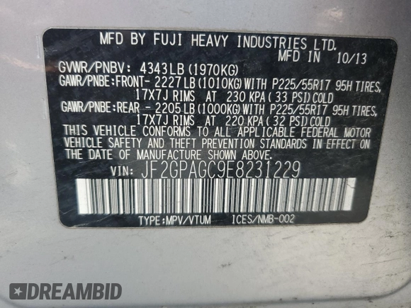 2014 Subaru Crosstrek Limited z VIN JF2GPAGC9E8231229, wystawiony jako Copart lot #55307125 z przebiegiem 116 725 mil mil oraz Szkoda całkowita • Salvage title. Historia ofert i sprzedaży dostępna na DreamBid. Obrazek 14.